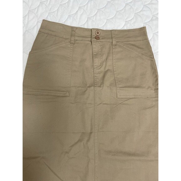 NOKI WOMEN'S Denim KHAKI SKIRT WITH POCKETS. 97%Cotton 3%lycra Sz 7 B20 - Picture 2 of 9